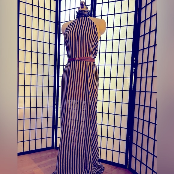 Haus of Van Eps Dresses & Skirts - Lace collar gown. Black & white stripes, halter tie w/ open back. Size 4.